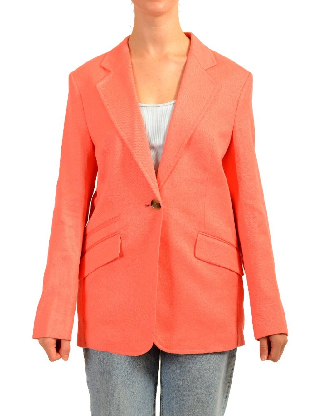 Hugo Boss Women's "Jopeta" Pink Linen One Button Blazer US 8 IT 44
